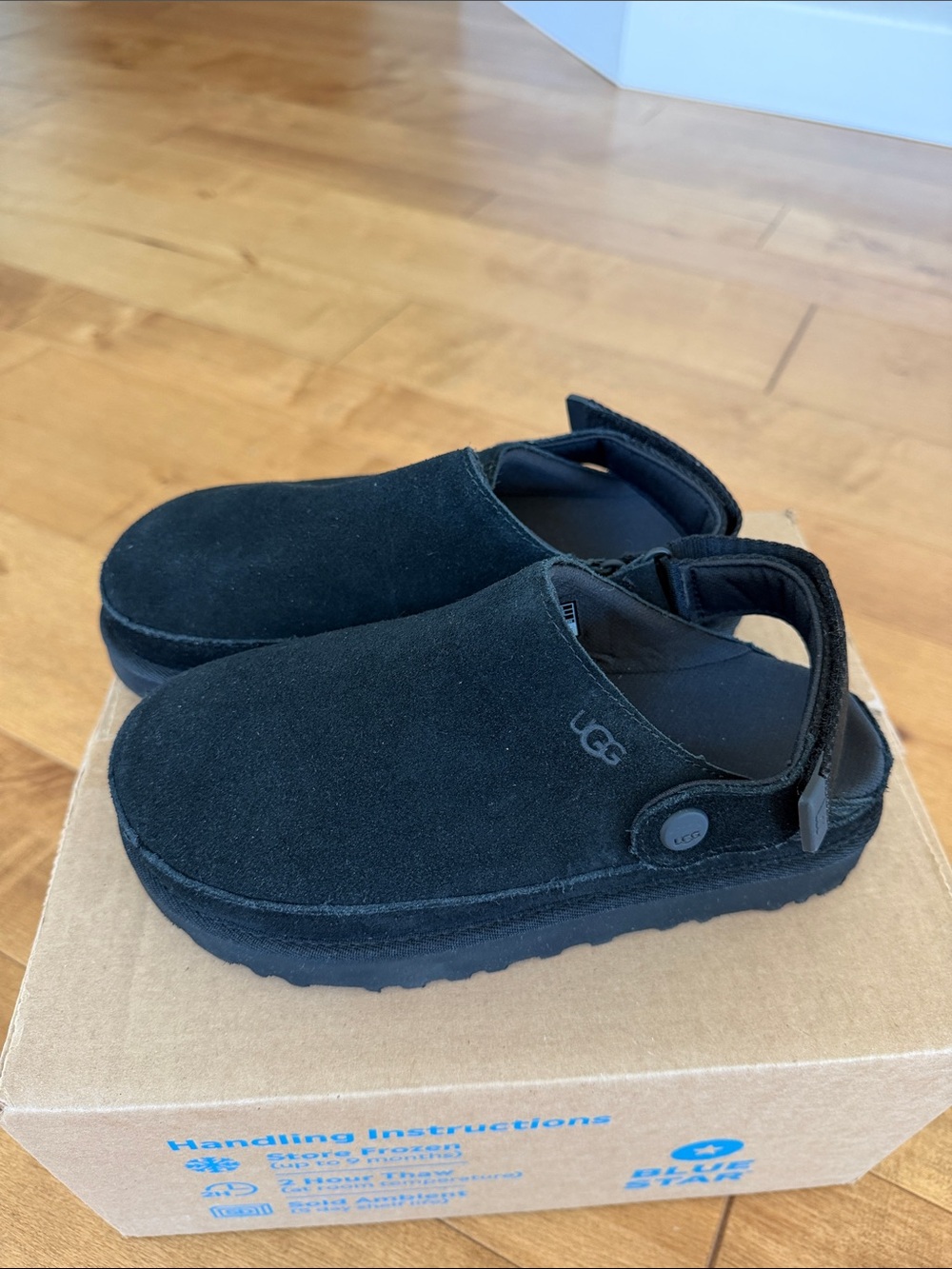 UGG Black Suede Back-Strap Clog Slippers